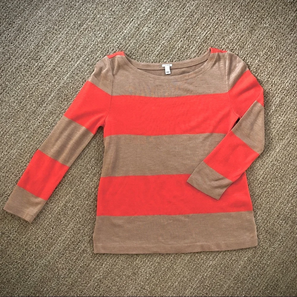 J. Crew Red/Light Brown Rugby Striped Knit Top, XS